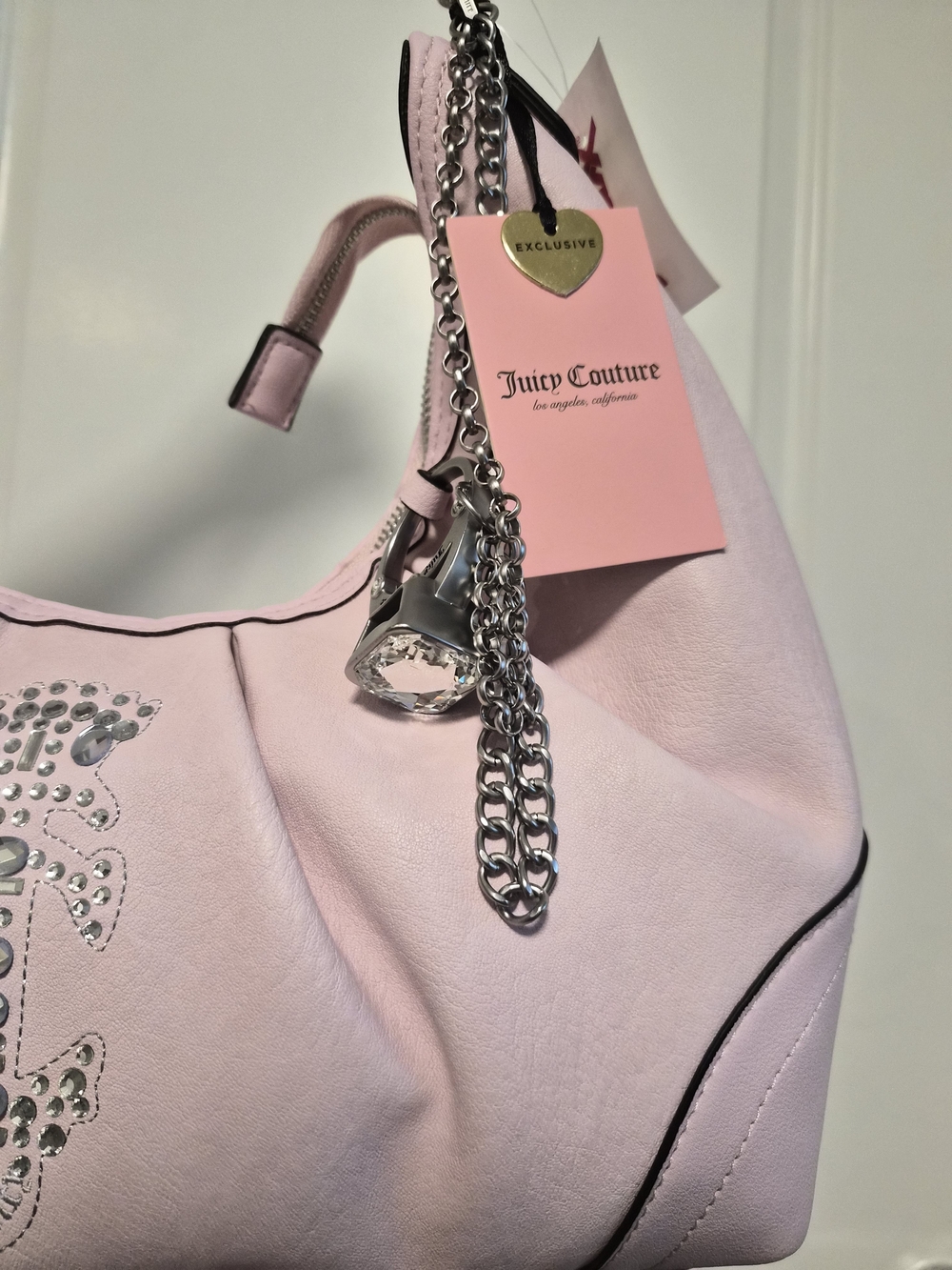 Juicy Couture Pink Rhinestone Logo Hobo Bag - Picture 3 of 6